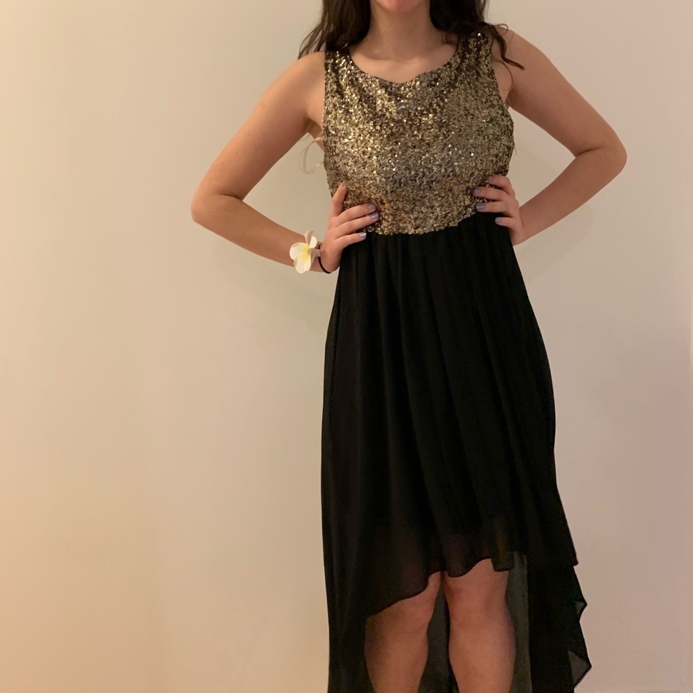 Sparkly A-Line Dress with Black High-Low Skirt